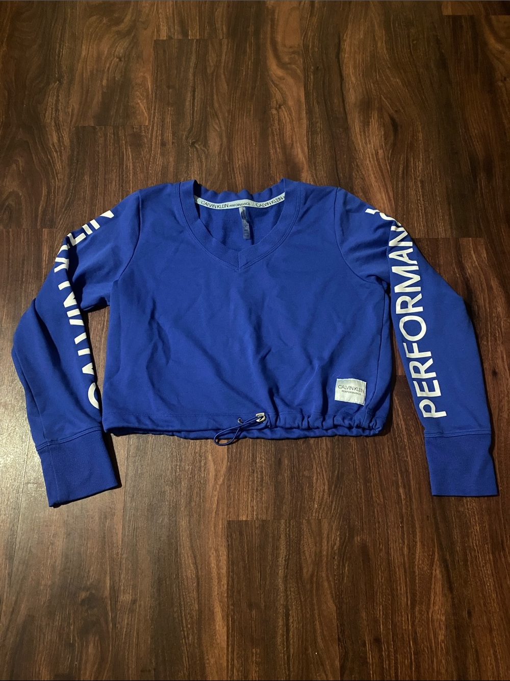 Calvin Klein Royal Blue Cropped V-Neck Performance Sweatshirt